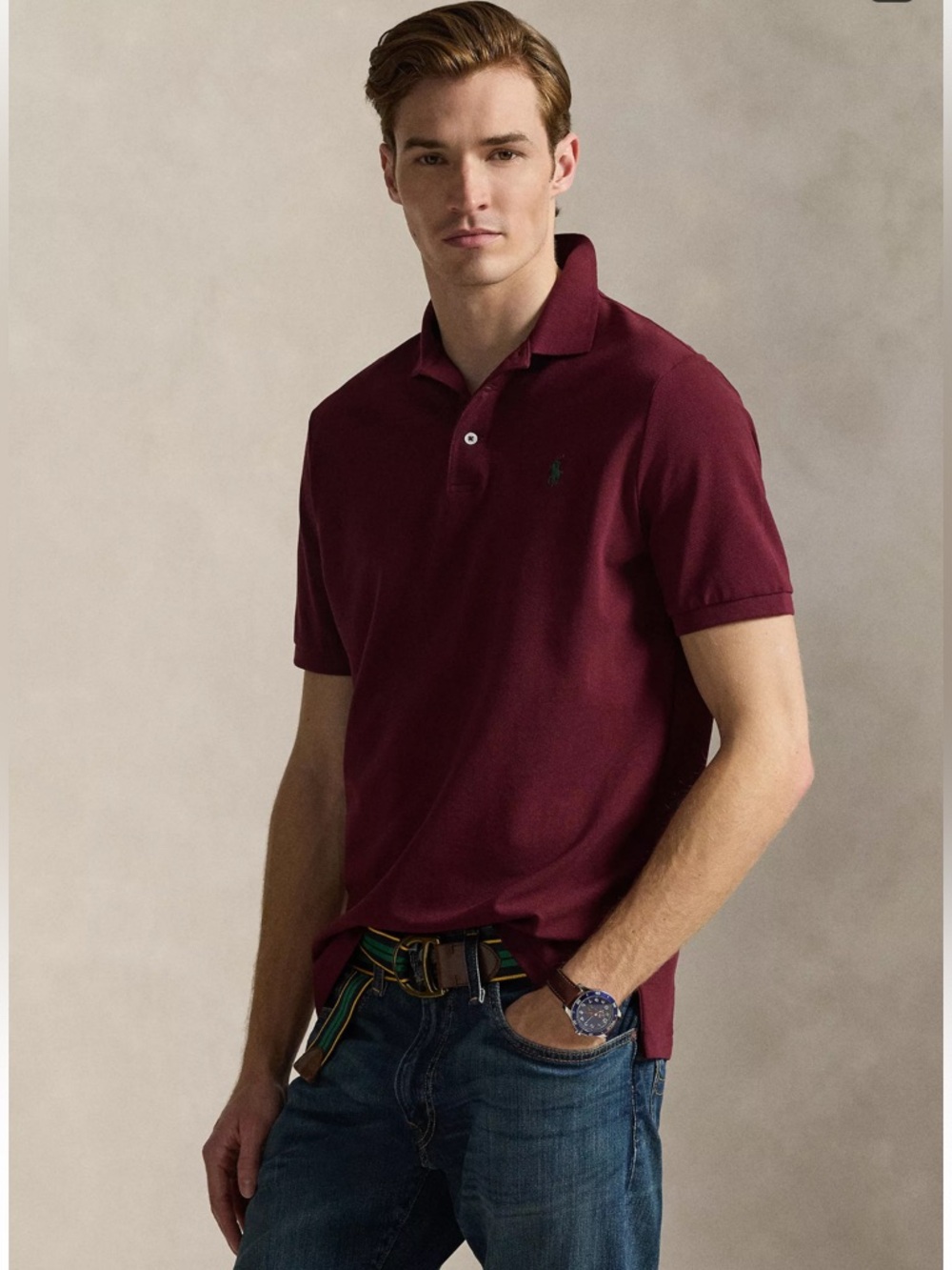 Polo Ralph Lauren Classic-Fit Stretch Mesh Polo Shirt - XL. Color: Red Wine